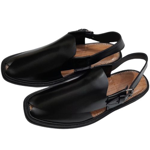 "Premium Handmade Black Peshawari Chappal for Men"
