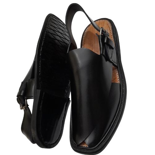 "Premium Handmade Black Peshawari Chappal for Men"