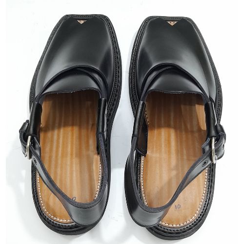 "Premium Handmade Black Peshawari Chappal for Men"