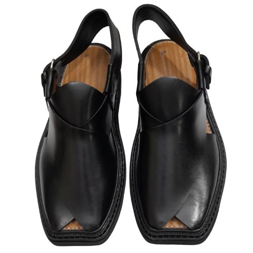 "Premium Handmade Black Peshawari Chappal for Men"