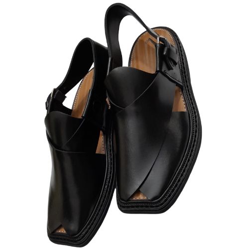 "Premium Handmade Black Peshawari Chappal for Men"