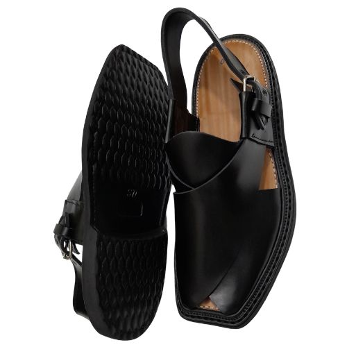 "Premium Handmade Black Peshawari Chappal for Men"