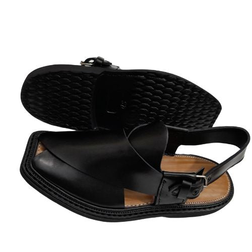 "Premium Handmade Black Peshawari Chappal for Men"
