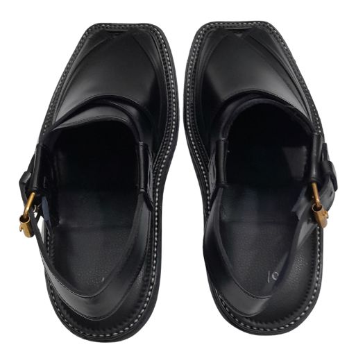 "Premium Handmade Black Peshawari Chappal for Men"