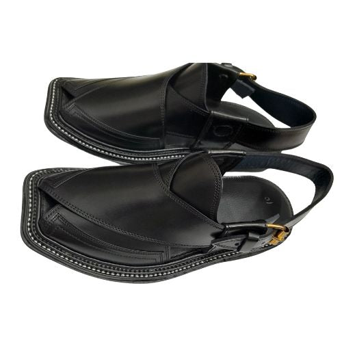 "Premium Handmade Black Peshawari Chappal for Men"