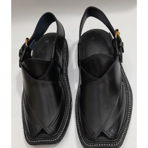 "Premium Handmade Black Peshawari Chappal for Men"