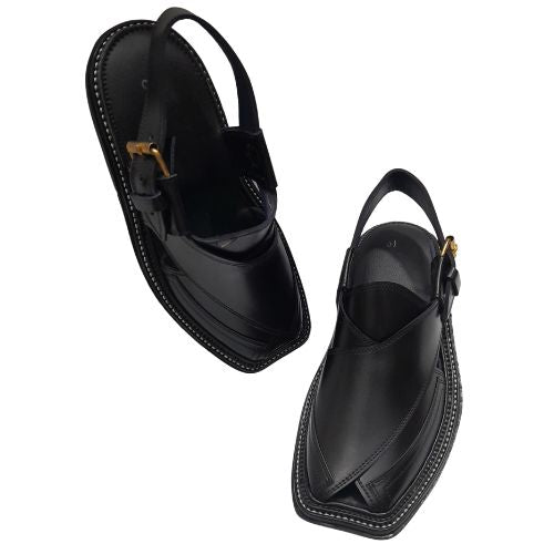 "Premium Handmade Black Peshawari Chappal for Men"