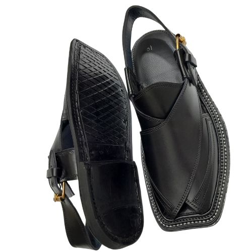 "Premium Handmade Black Peshawari Chappal for Men"